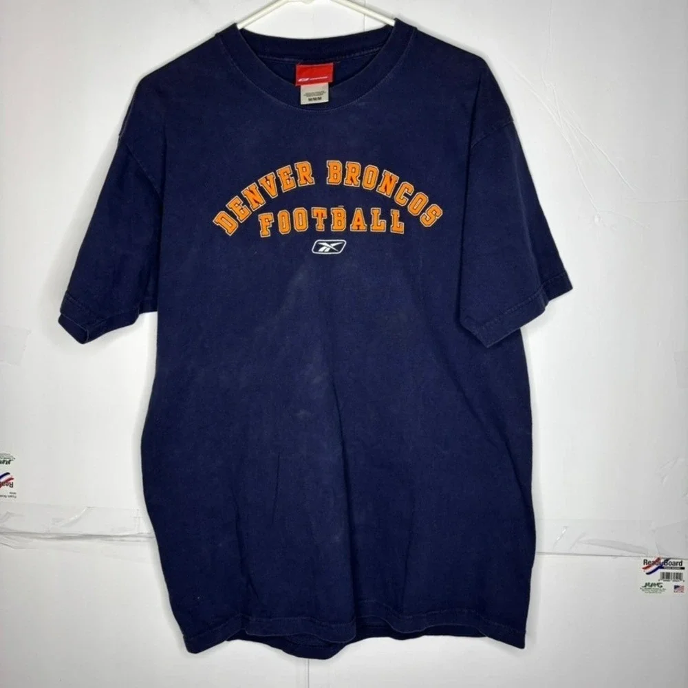 Reebok Medium Denver Broncos Football T Shirt Mens Navy Blue Short Sleeve Tee